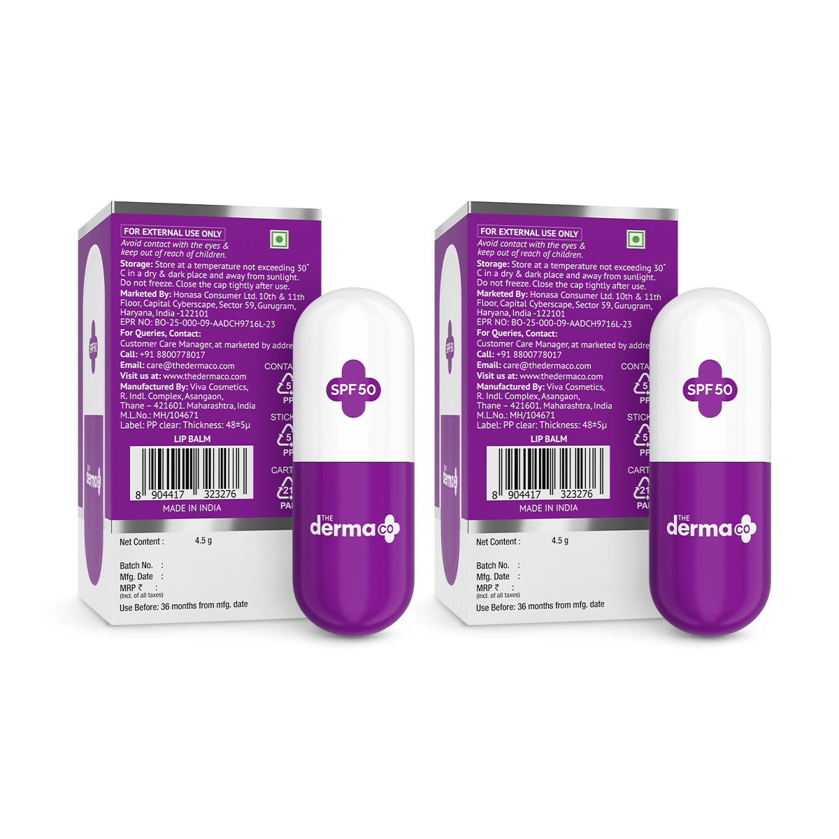 1% Kojic Acid Lip Balm with Alpha Arbutin & Hyaluronic Acid with SPF 50 - 4.5g (Pack Of 2)