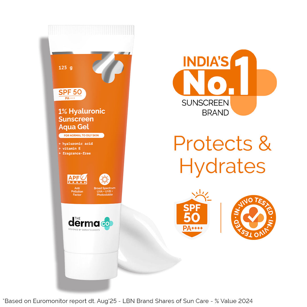 1% Hyaluronic Sunscreen Aqua Gel In Vivo Tested (ISO 24444:2019 Certified, CTRI/2025/02/080287) with SPF 50 & PA++++ - 125 g