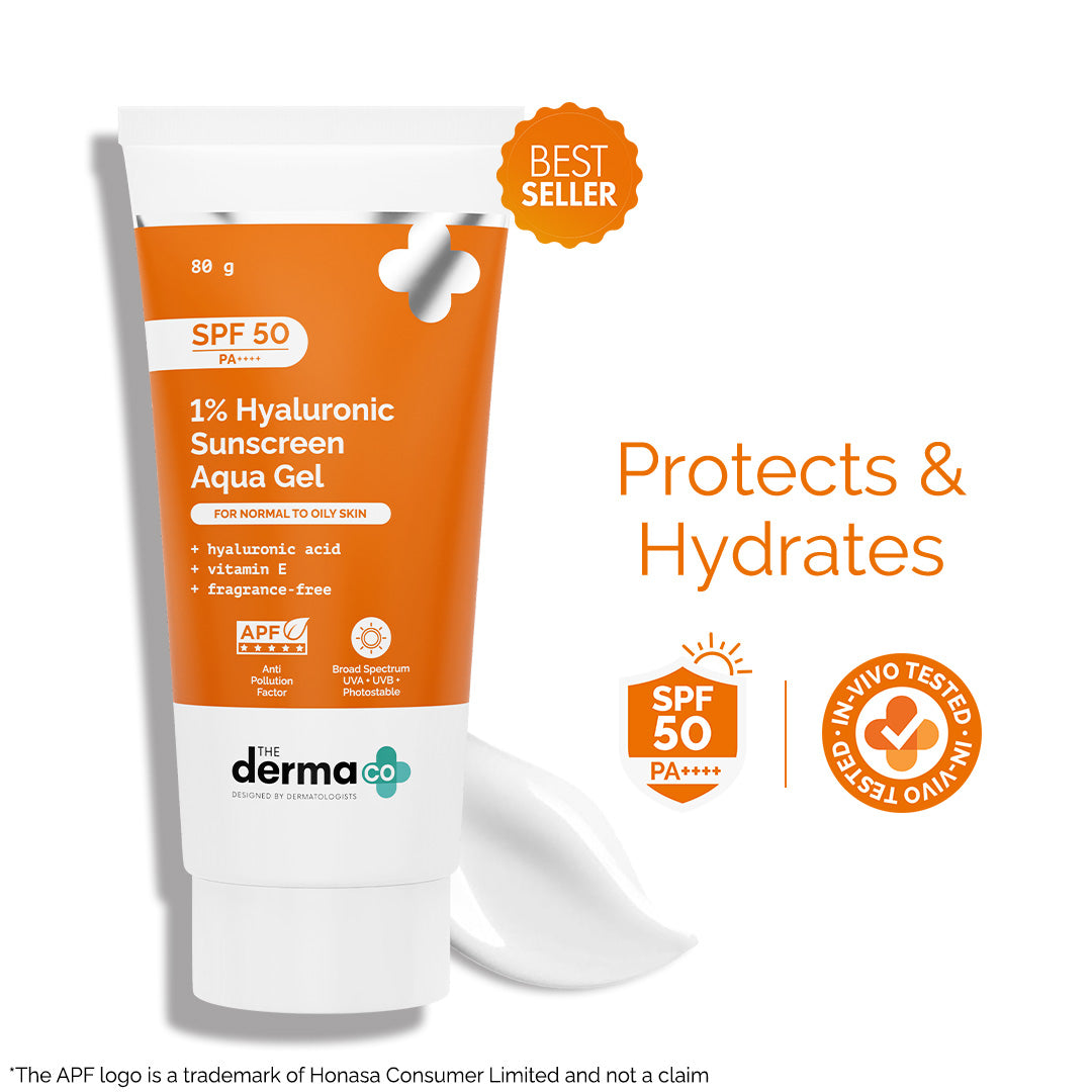 1% Hyaluronic Sunscreen Aqua Gel In-Vivo Tested (ISO 24444:2019 Certified, CTRI/2025/02/080287) with SPF 50 & PA++++ - 80g