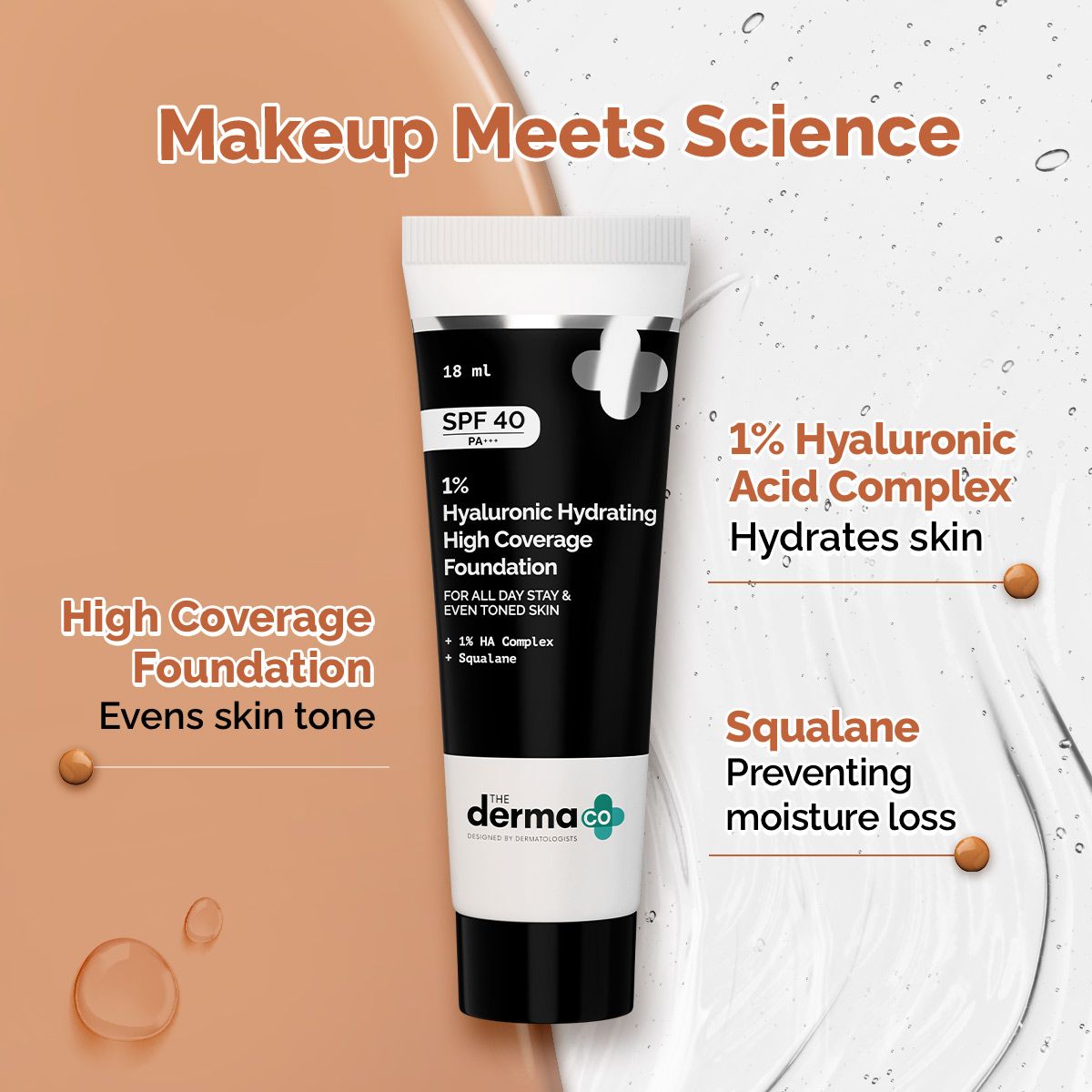 1% Hyaluronic Hydrating High Coverage Foundation - 18ml | Peach