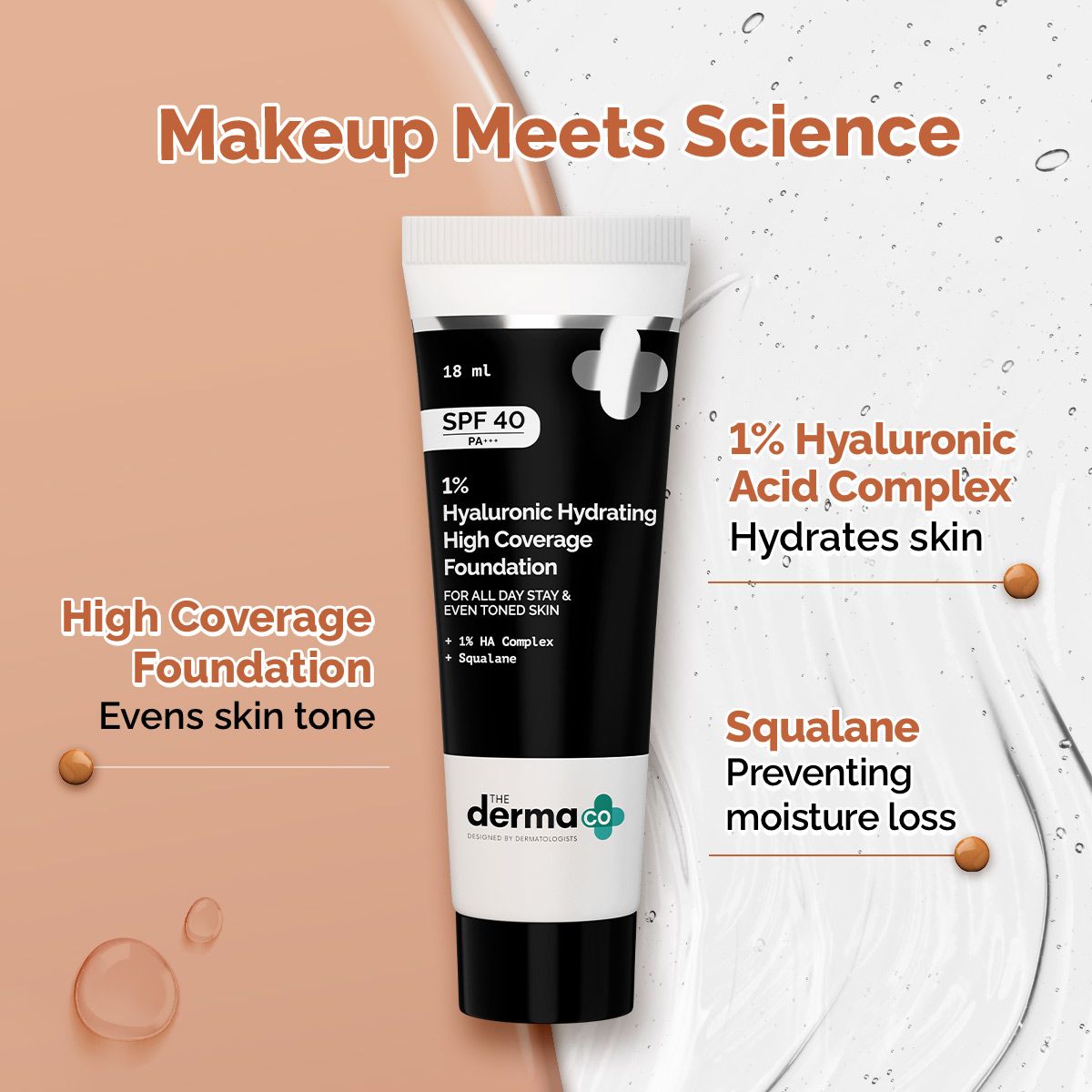 1% Hyaluronic Hydrating High Coverage Foundation - 18ml | Ivory