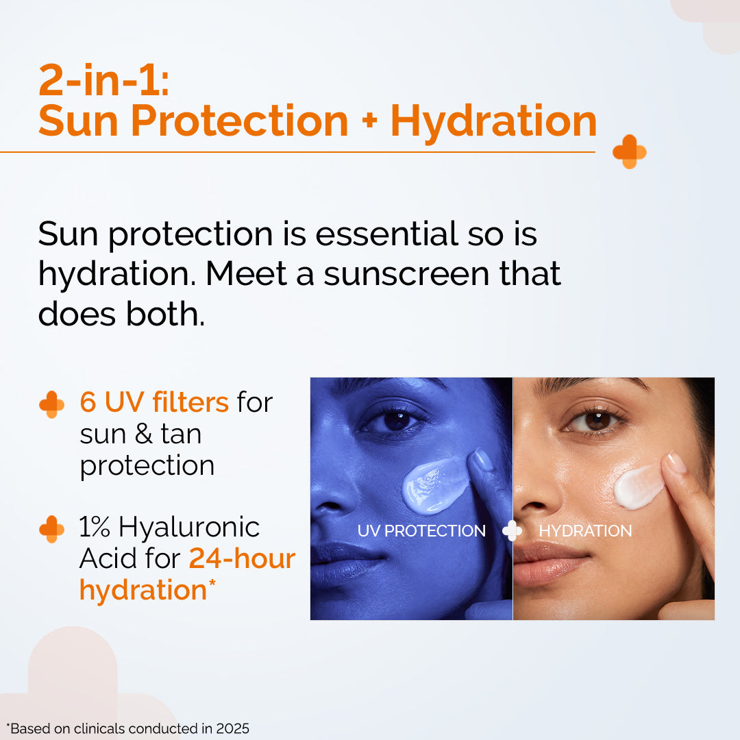 1% Hyaluronic Sunscreen Aqua Gel In Vivo Tested (ISO 24444:2019 Certified, CTRI/2025/02/080287) for Broad Spectrum & Blue Light Protection for Oily, Dry, Acne-prone Skin - 50g (Pack of 2)