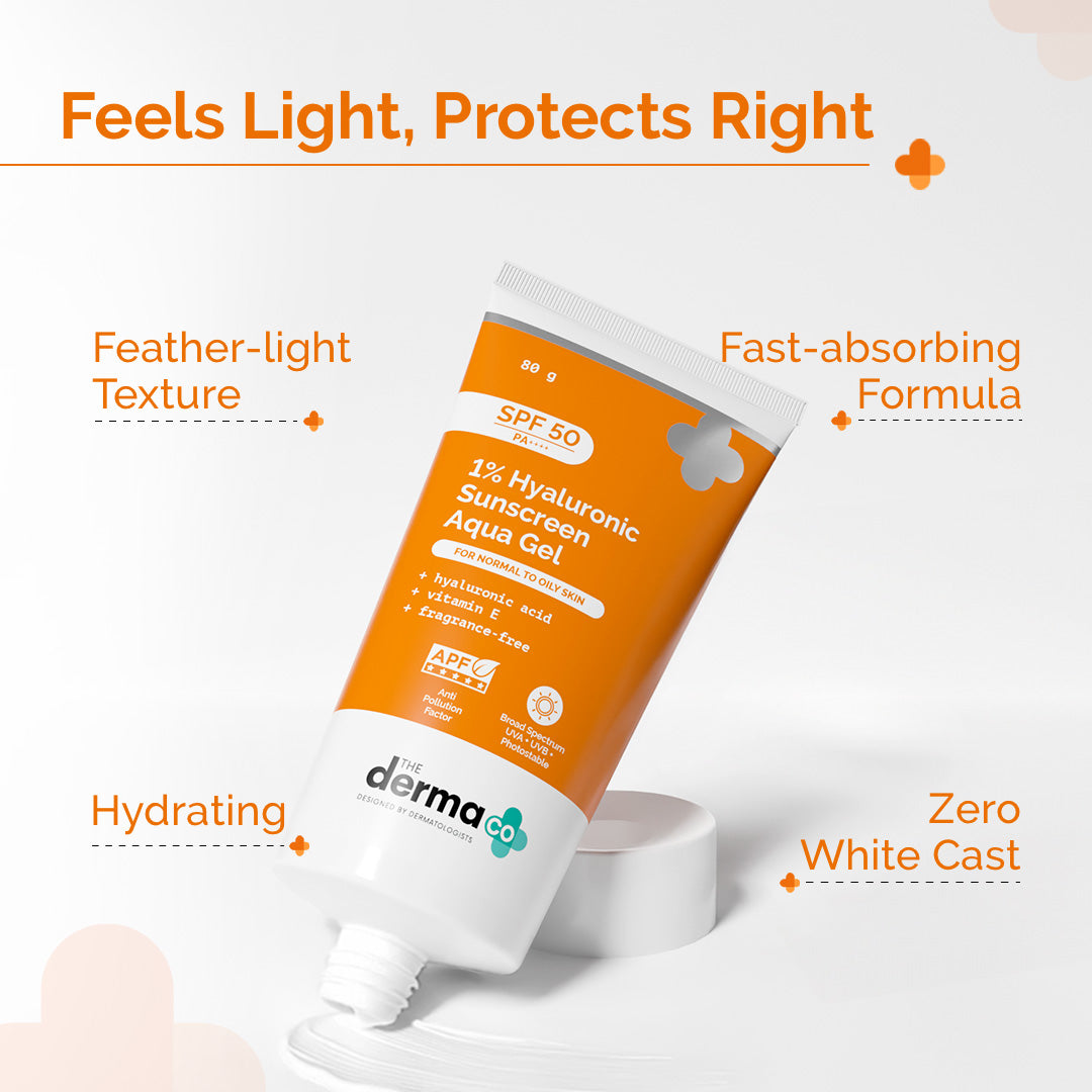 1% Hyaluronic Sunscreen Aqua Gel In-Vivo Tested (ISO 24444:2019 Certified, CTRI/2025/02/080287) with SPF 50 & PA++++ - 80g
