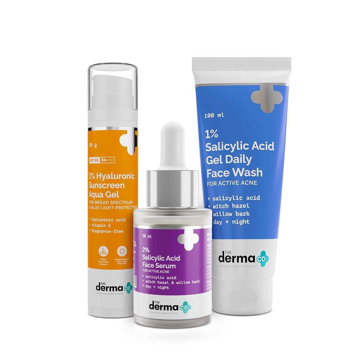 Anti Acne Kit (1% Salicylic Acid Gel Face Wash + 2% Salicylic Acid Serum + 1% Hyaluronic Sunscreen Aqua Gel)