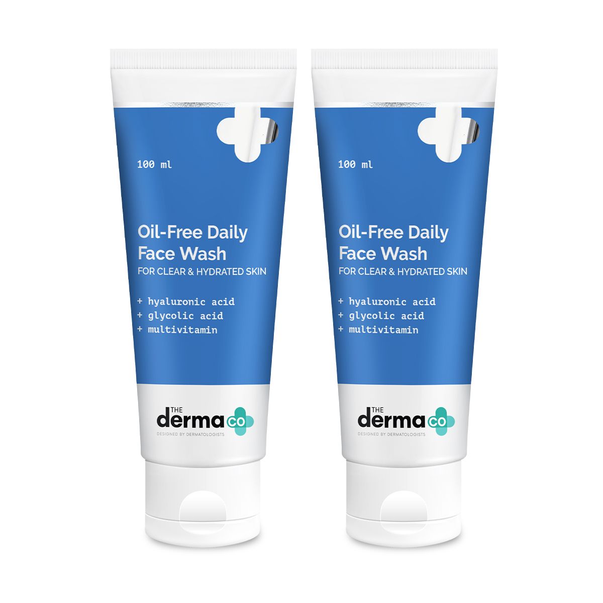 Oil-Free Daily Face Wash With Hyaluronic Acid, Glycolic Acid & Multivitamins for Clear & Hydrated Skin - 100ml (Pack of 2)