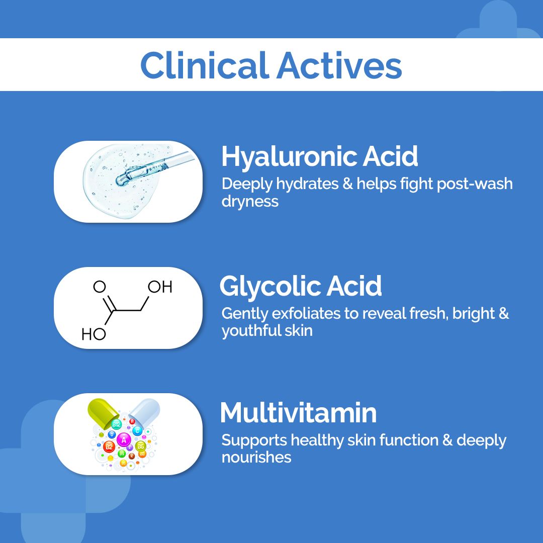 Oil-Free Daily Face Wash With Hyaluronic Acid, Glycolic Acid & Multivitamins for Clear & Hydrated Skin - 100ml