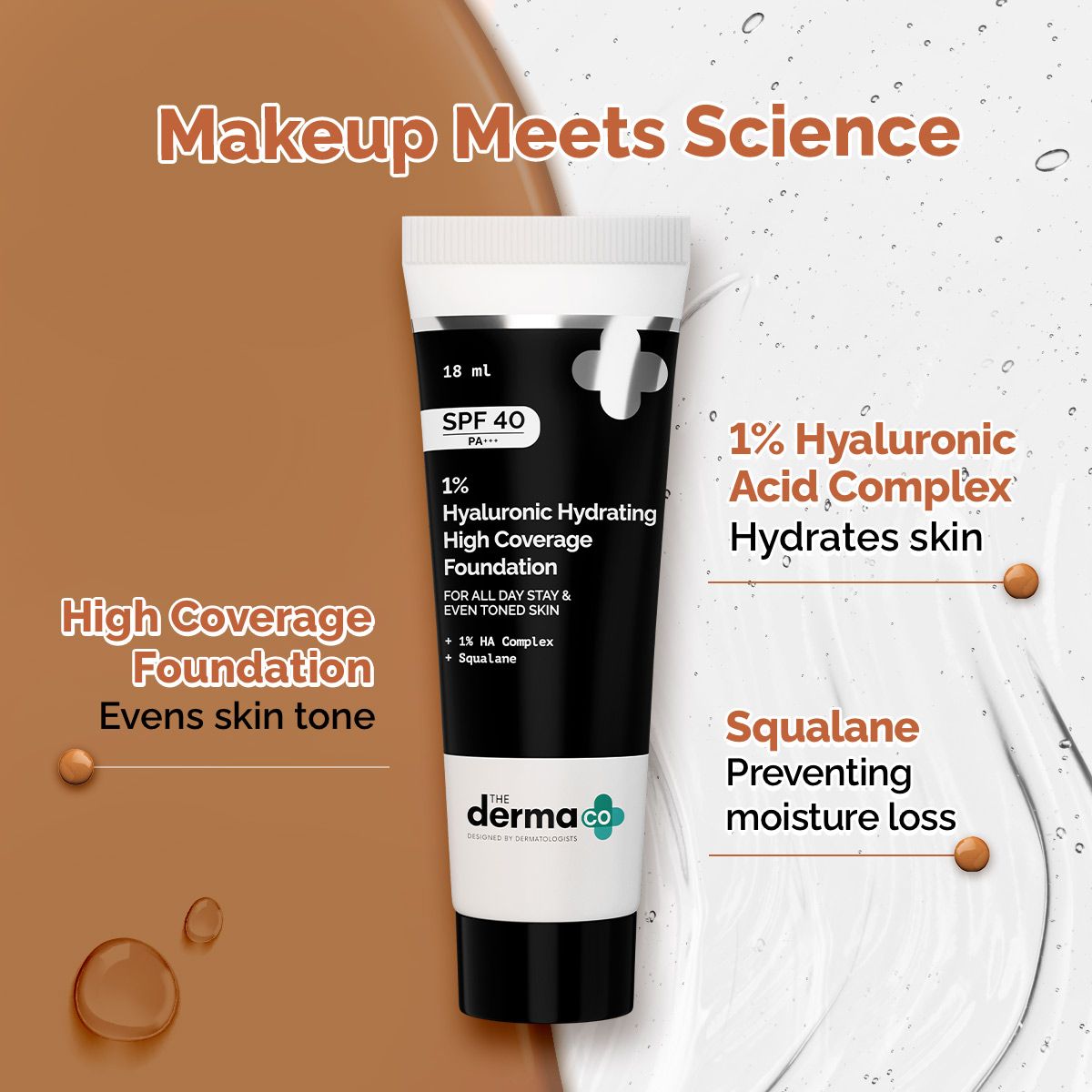1% Hyaluronic Hydrating High Coverage Foundation - 18ml | Cinnamon