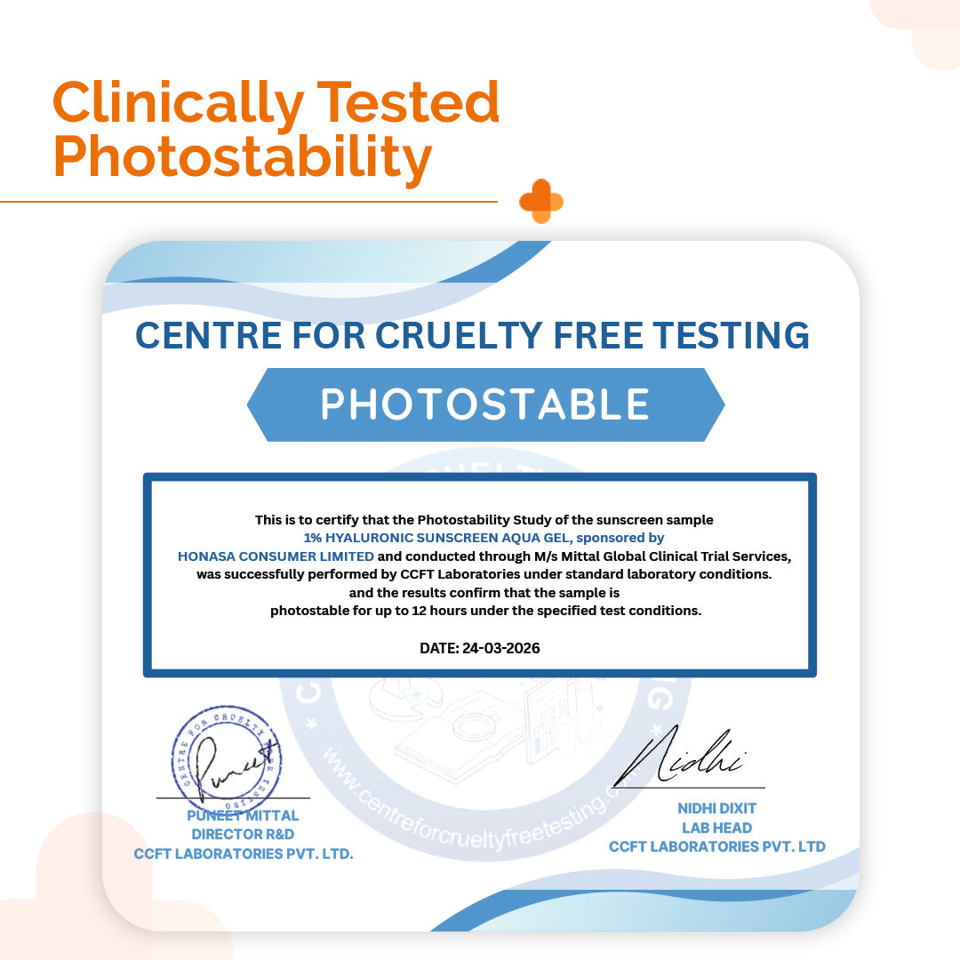 1% Hyaluronic Sunscreen Aqua Gel In-Vivo Tested (ISO 24444:2019 Certified, CTRI/2025/02/080287) with SPF 50 & PA++++ - 80g