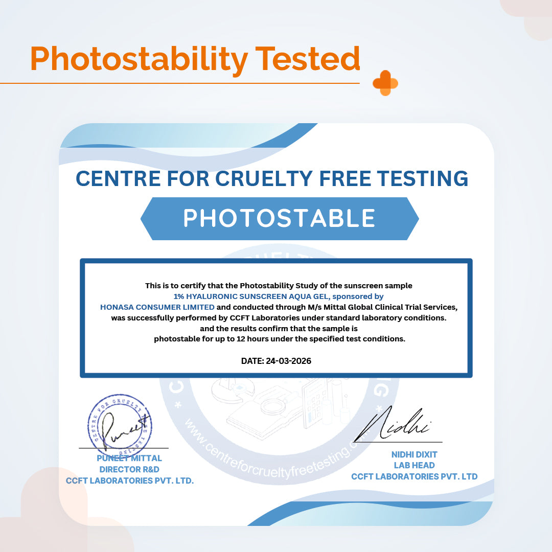 1% Hyaluronic Sunscreen Aqua Gel In-Vivo Tested (ISO 24444:2019 Certified, CTRI/2025/02/080287), UVA: 39.984 (PA++++) (PPD 39) with SPF 50 & PA++++,Dewy Finish for All Skin Types - 80g