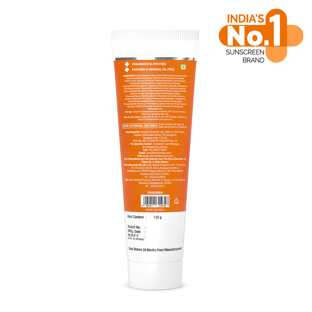 1% Hyaluronic Sunscreen Aqua Gel In Vivo Tested (ISO 24444:2019 Certified, CTRI/2025/02/080287) with SPF 50 & PA++++ - 125 g