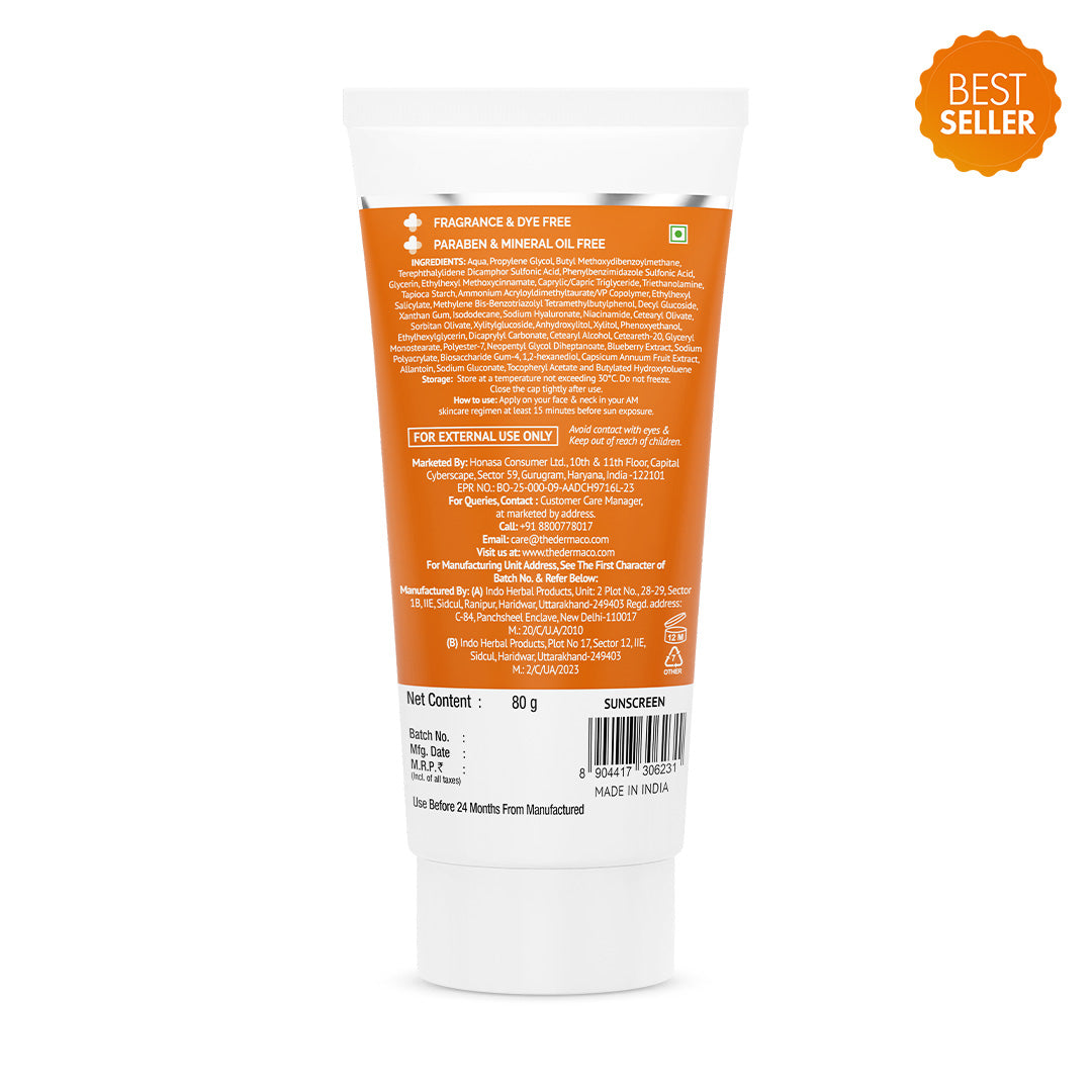 1% Hyaluronic Sunscreen Aqua Gel In-Vivo Tested (ISO 24444:2019 Certified, CTRI/2025/02/080287) with SPF 50 & PA++++ - 80g