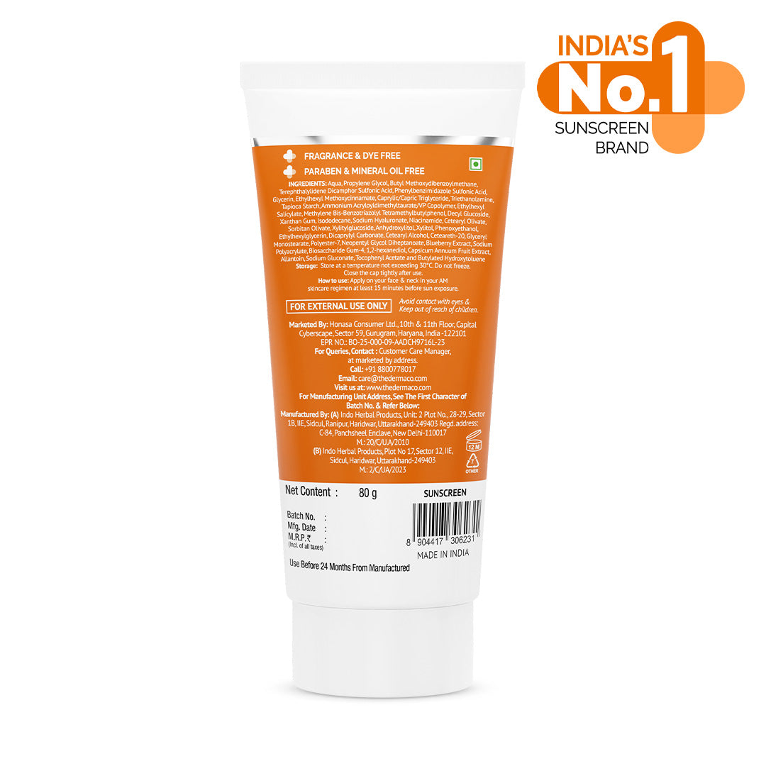 1% Hyaluronic Sunscreen Aqua Gel In-Vivo Tested (ISO 24444:2019 Certified, CTRI/2025/02/080287) with SPF 50 & PA++++ - 80g