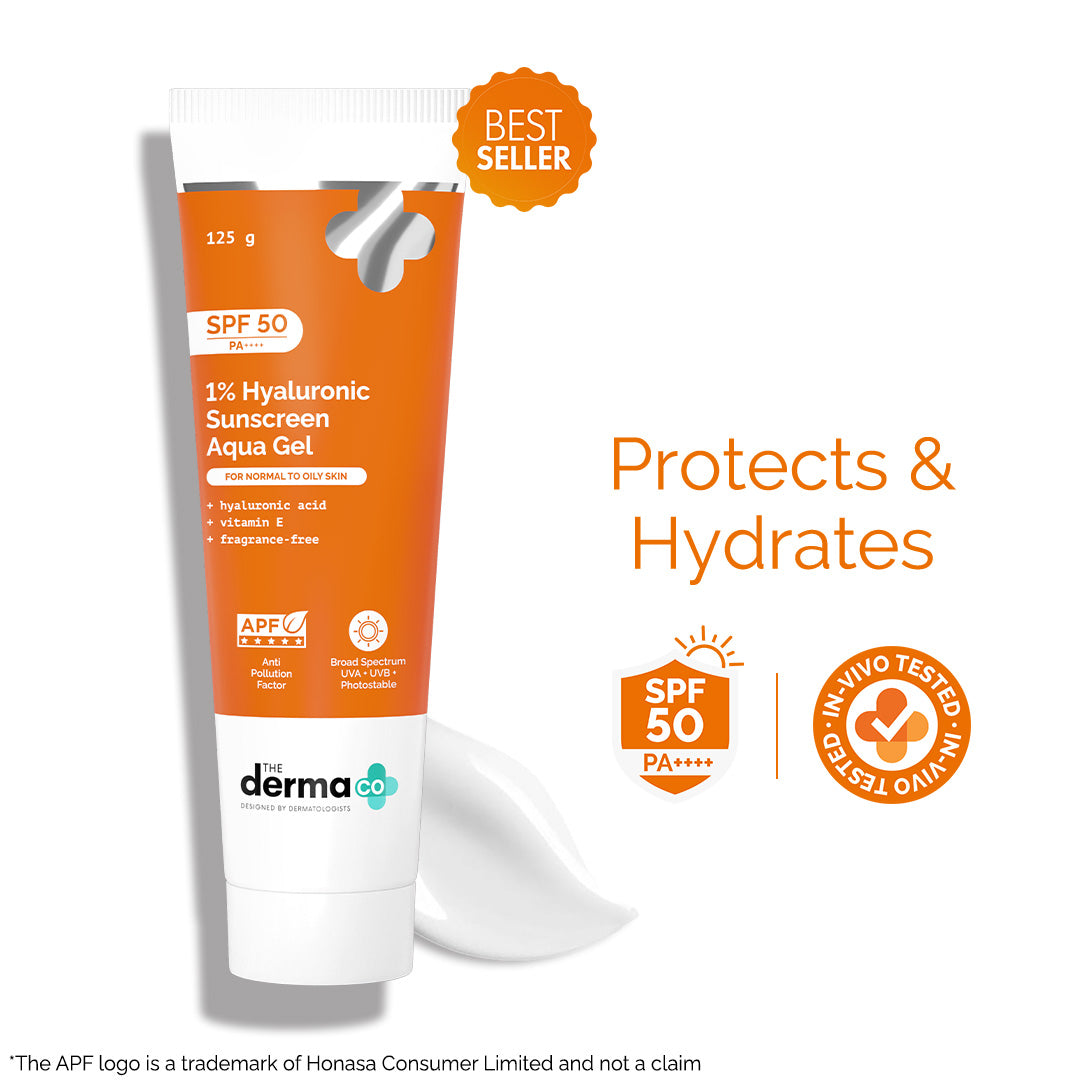 1% Hyaluronic Sunscreen Aqua Gel In Vivo Tested (ISO 24444:2019 Certified, CTRI/2025/02/080287) with SPF 50 & PA++++ - 125 g