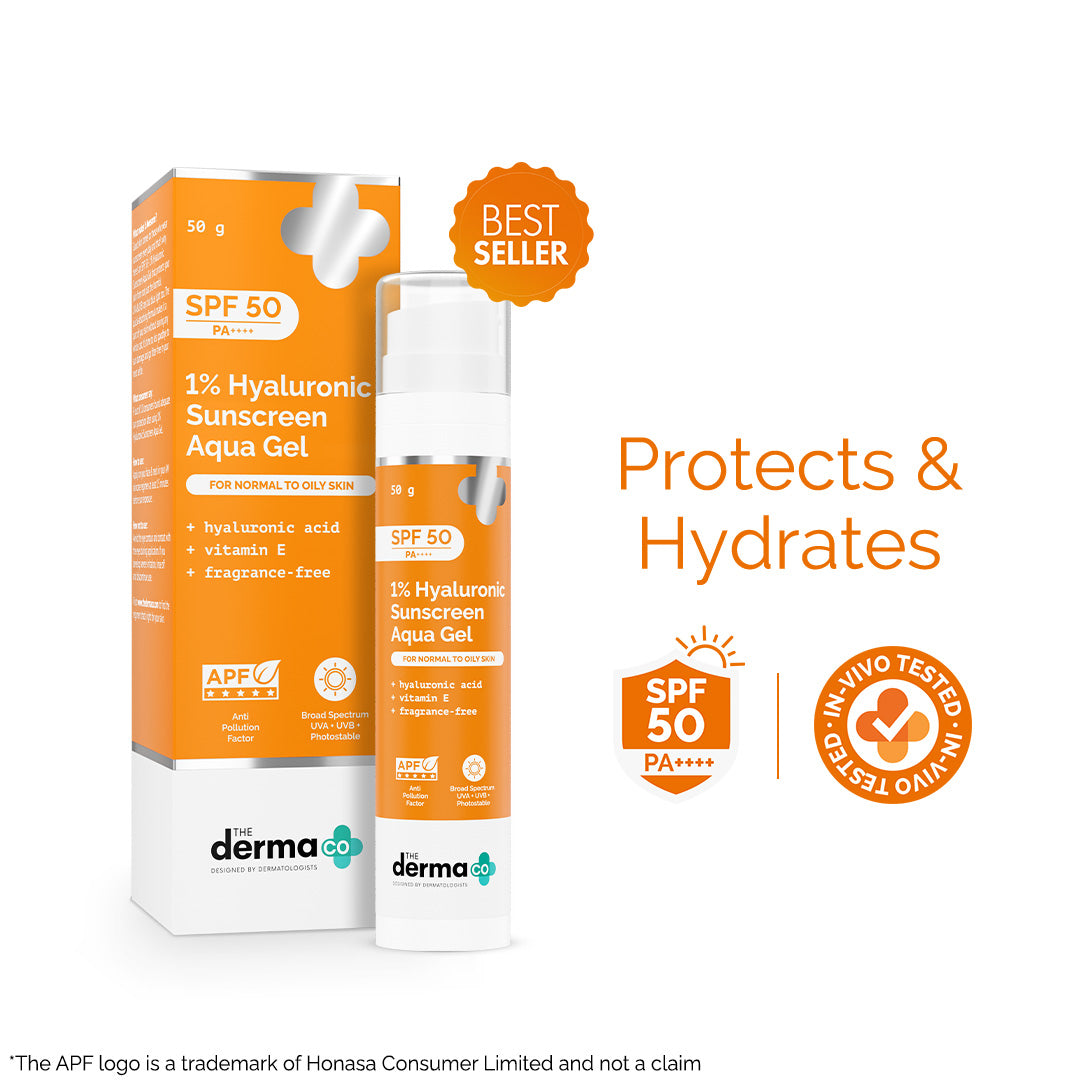 1% Hyaluronic Sunscreen Aqua Gel In Vivo Tested (ISO 24444:2019 Certified, CTRI/2025/02/080287) with SPF 50 & PA++++ - 50g