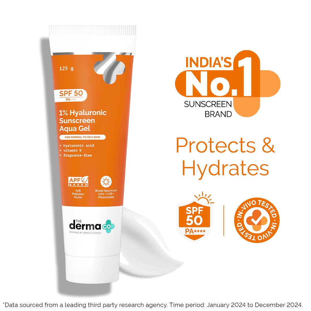 1% Hyaluronic Sunscreen Aqua Gel In Vivo Tested (ISO 24444:2019 Certified, CTRI/2025/02/080287) with SPF 50 & PA++++ - 125 g