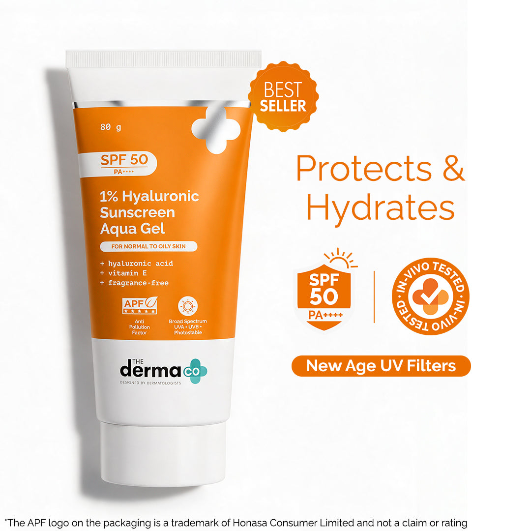 1% Hyaluronic Sunscreen Aqua Gel In-Vivo Tested (ISO 24444:2019 Certified, CTRI/2025/02/080287), UVA: 39.984 (PA++++) (PPD 39) with SPF 50 & PA++++,Dewy Finish for All Skin Types - 80g