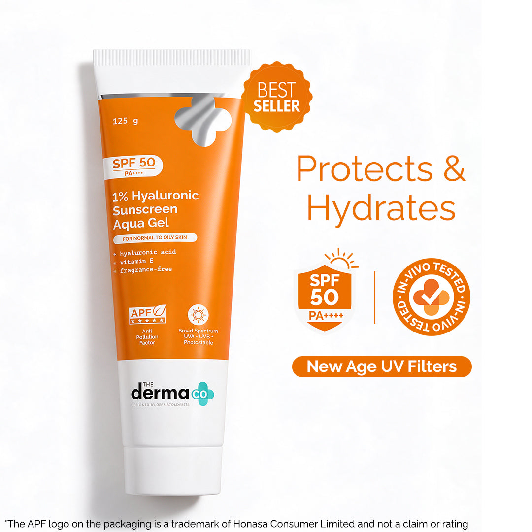 1% Hyaluronic Sunscreen Aqua Gel In Vivo Tested (ISO 24444:2019 Certified, CTRI/2025/02/080287) with SPF 50 & PA++++, Dewy Finish for All Skin Types - 125 g