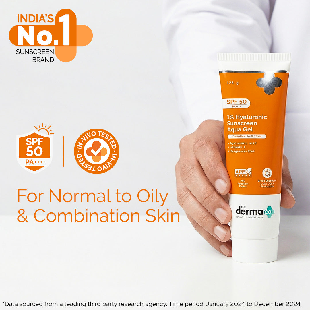 1% Hyaluronic Sunscreen Aqua Gel In Vivo Tested (ISO 24444:2019 Certified, CTRI/2025/02/080287) with SPF 50 & PA++++ - 125 g