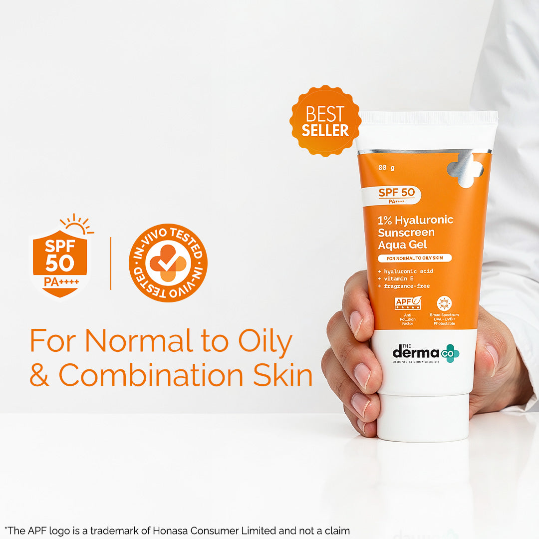 1% Hyaluronic Sunscreen Aqua Gel In-Vivo Tested (ISO 24444:2019 Certified, CTRI/2025/02/080287) with SPF 50 & PA++++ - 80g