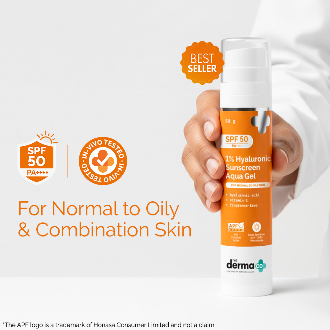 1% Hyaluronic Sunscreen Aqua Gel In Vivo Tested (ISO 24444:2019 Certified, CTRI/2025/02/080287) with SPF 50 & PA++++ - 50g