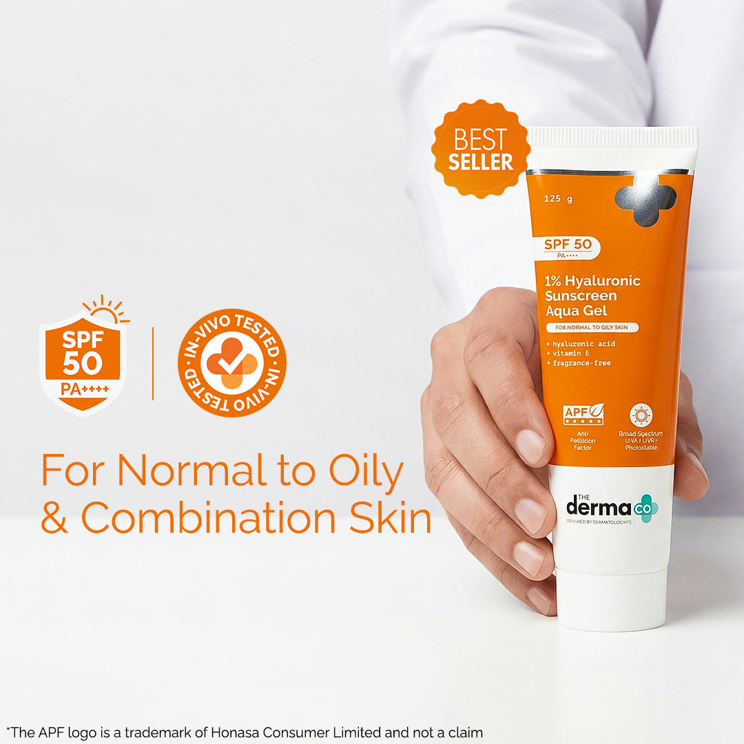 1% Hyaluronic Sunscreen Aqua Gel In Vivo Tested (ISO 24444:2019 Certified, CTRI/2025/02/080287) with SPF 50 & PA++++ - 125 g