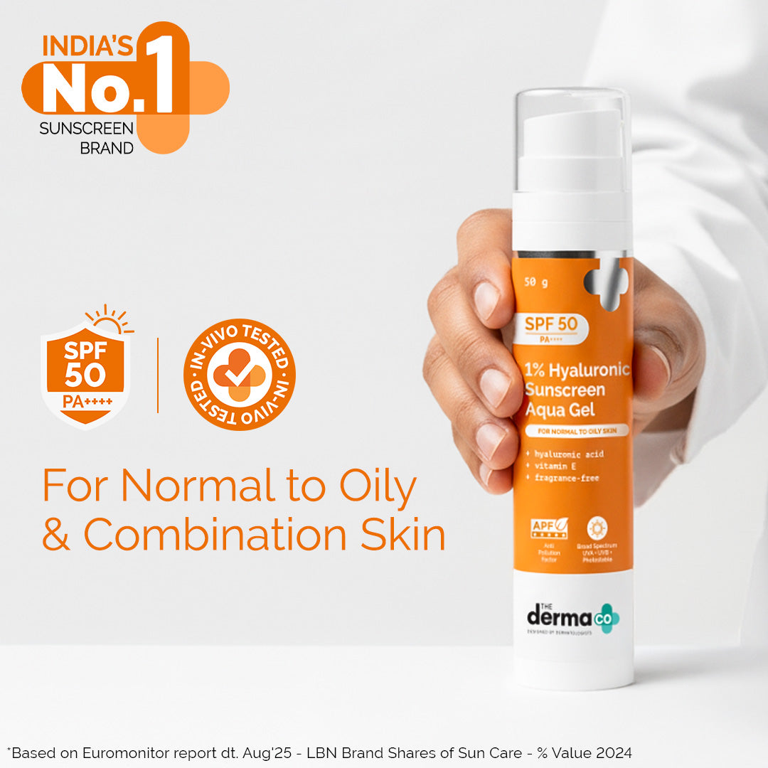 1% Hyaluronic Sunscreen Aqua Gel In Vivo Tested (ISO 24444:2019 Certified, CTRI/2025/02/080287) for Broad Spectrum & Blue Light Protection for Oily, Dry, Acne-prone Skin (Pack of 2)