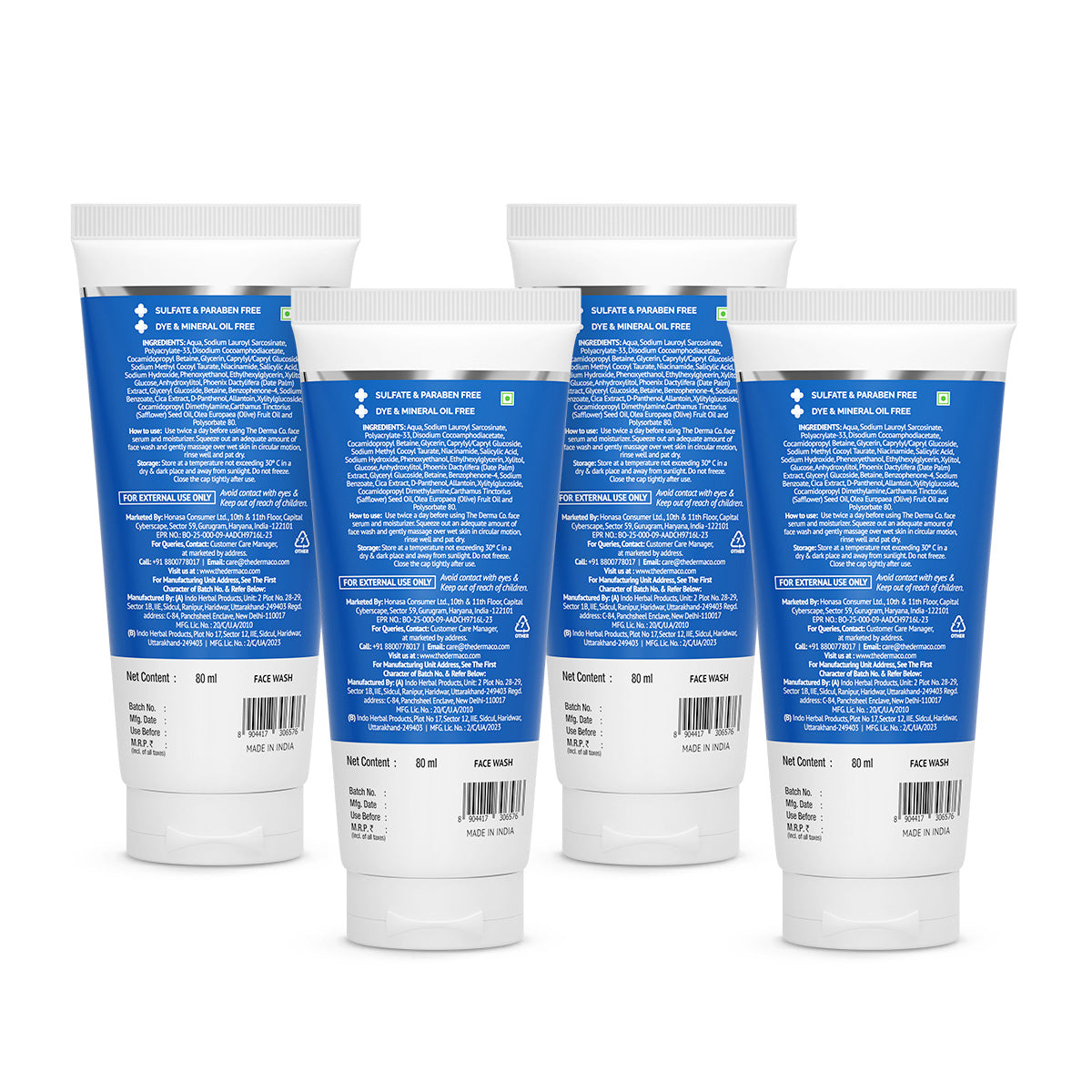 2% Sali-Cinamide Anti-Acne Face Wash with 2% Salicylic Acid & 2% Niacinamide - 80ml (Pack Of 4)