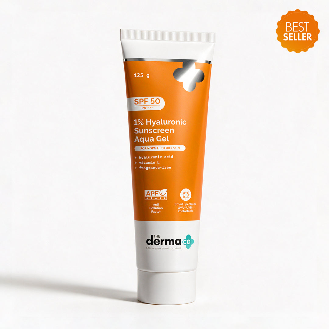 1% Hyaluronic Sunscreen Aqua Gel In Vivo Tested (ISO 24444:2019 Certified, CTRI/2025/02/080287) with SPF 50 & PA++++, Dewy Finish for All Skin Types - 125 g