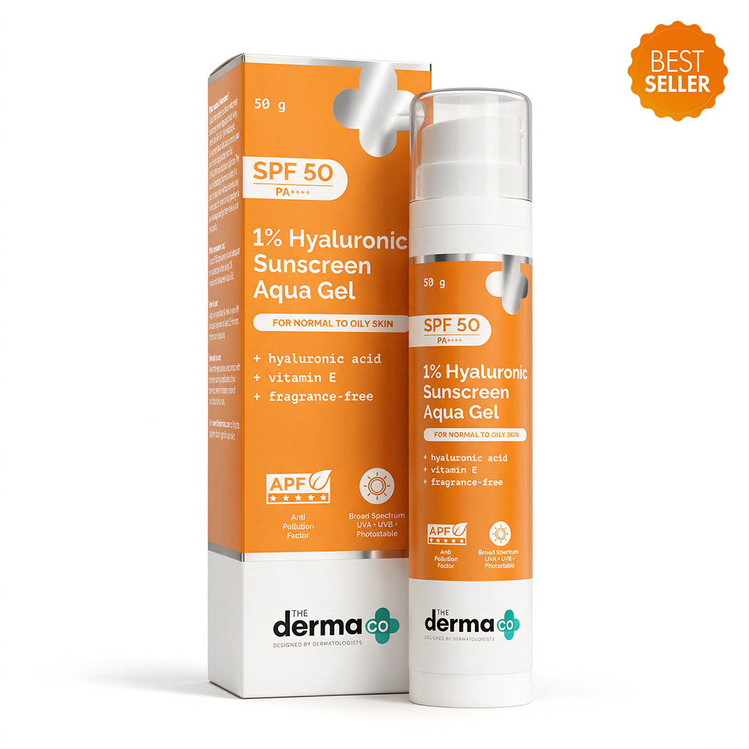 1% Hyaluronic Sunscreen Aqua Gel In Vivo Tested (ISO 24444:2019 Certified, CTRI/2025/02/080287), UVA: 39.984 (PA++++) (PPD 39) with SPF 50 & PA++++ , Dewy Finish for All Skin Types- 50g