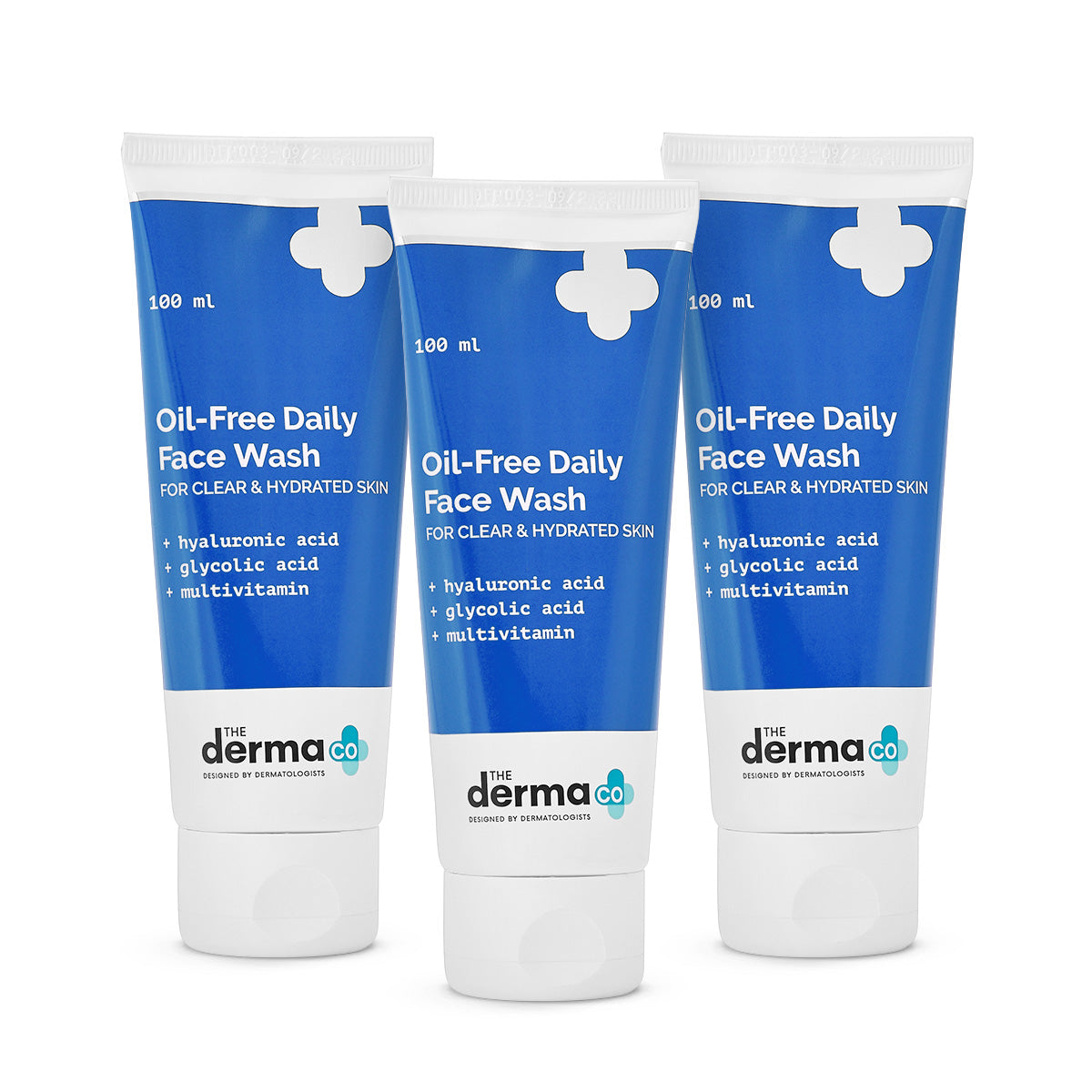 Oil-Free Daily Face Wash With Hyaluronic Acid, Glycolic Acid & Multivitamins for Clear & Hydrated Skin - 100ml (Pack Of 3)