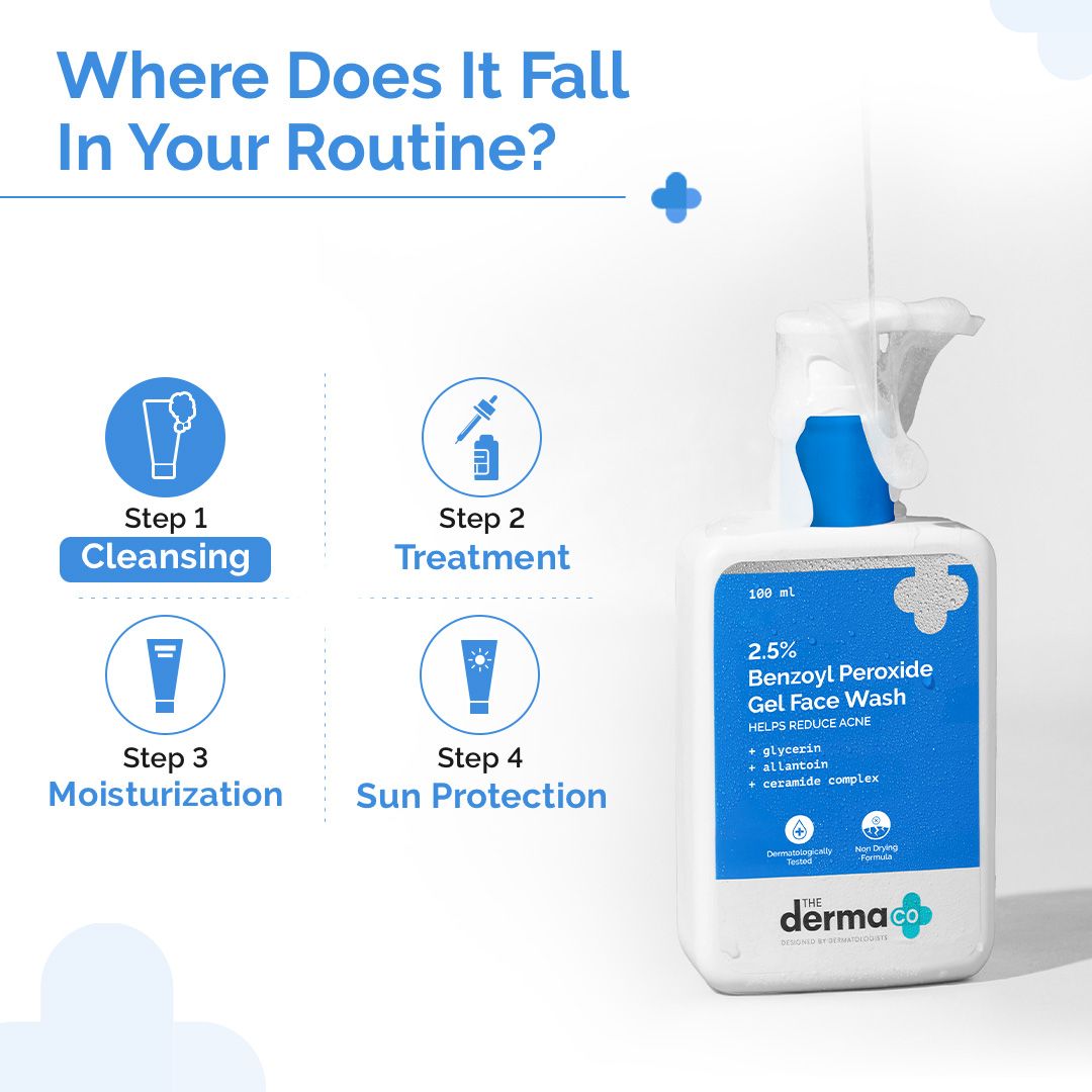 2.5% Benzoyl Peroxide Gel Face Wash with Glycerin & Allantoin for Active Acne - 100 ml