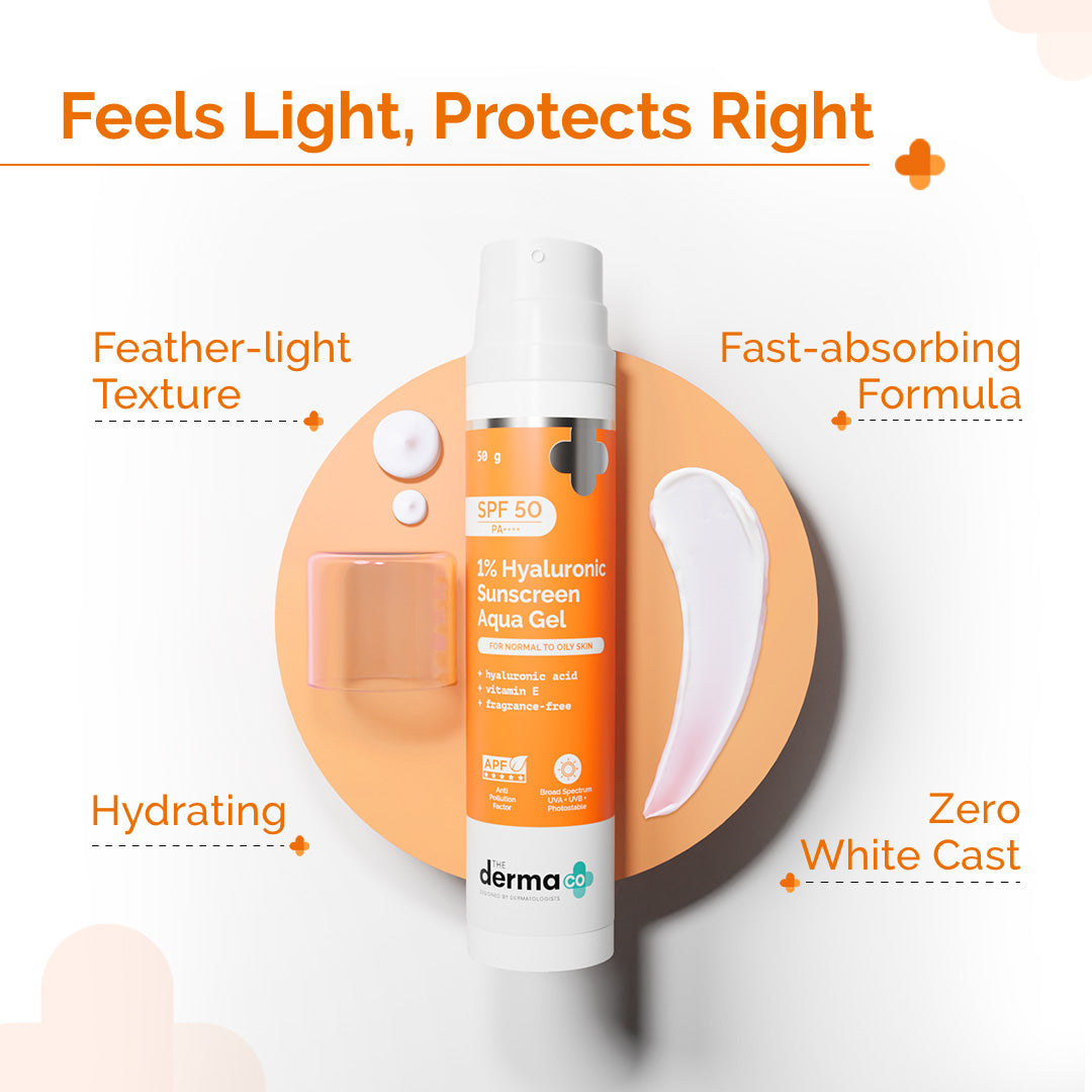 1% Hyaluronic Sunscreen Aqua Gel In Vivo Tested (ISO 24444:2019 Certified, CTRI/2025/02/080287) for Broad Spectrum & Blue Light Protection for Oily, Dry, Acne-prone Skin - 50g (Pack of 2)