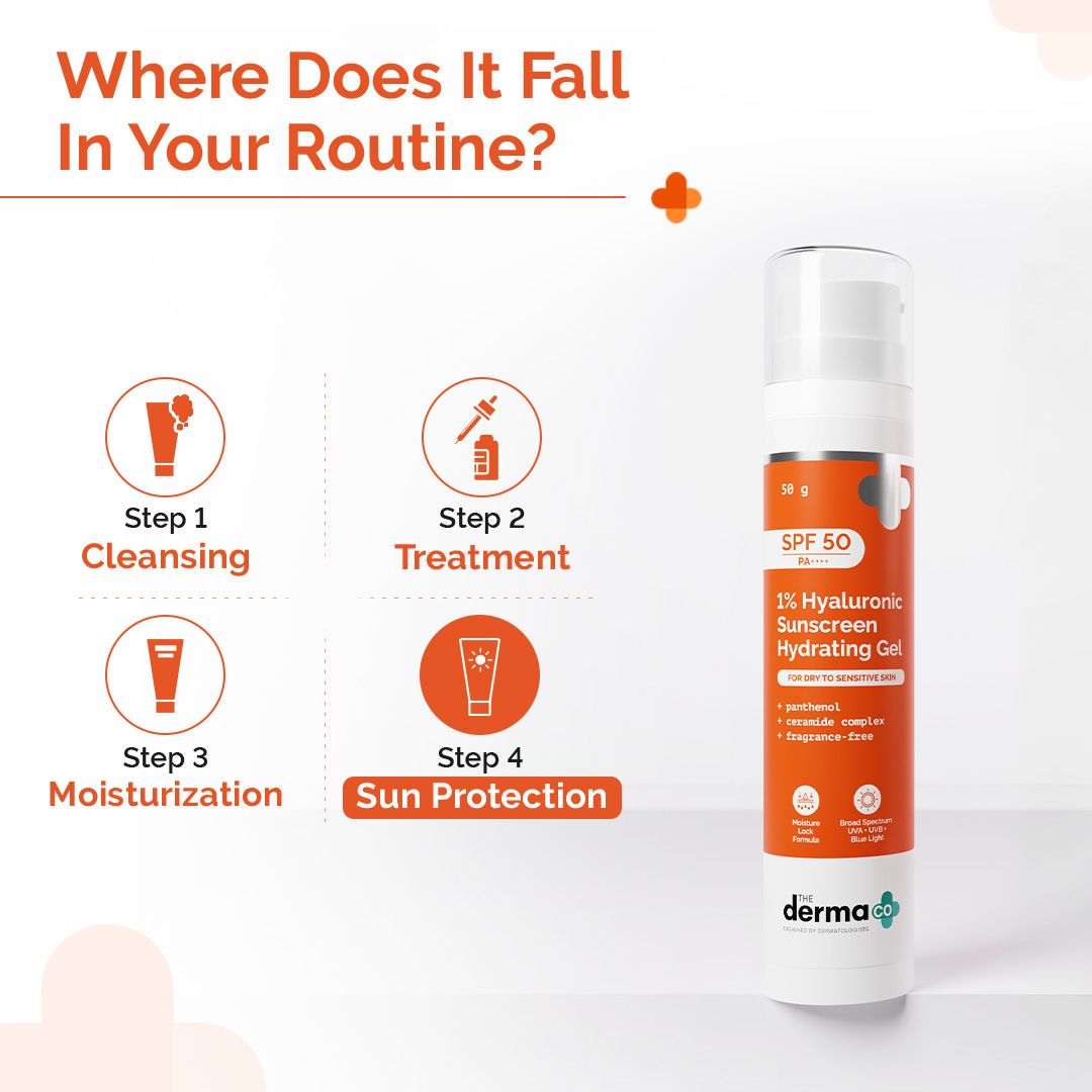 1% Hyaluronic Sunscreen Hydrating Gel In Vivo Tested (ISO 24444:2019 Certified, CTRI/2025/01/079445) with SPF 50 PA++++ - 50 g