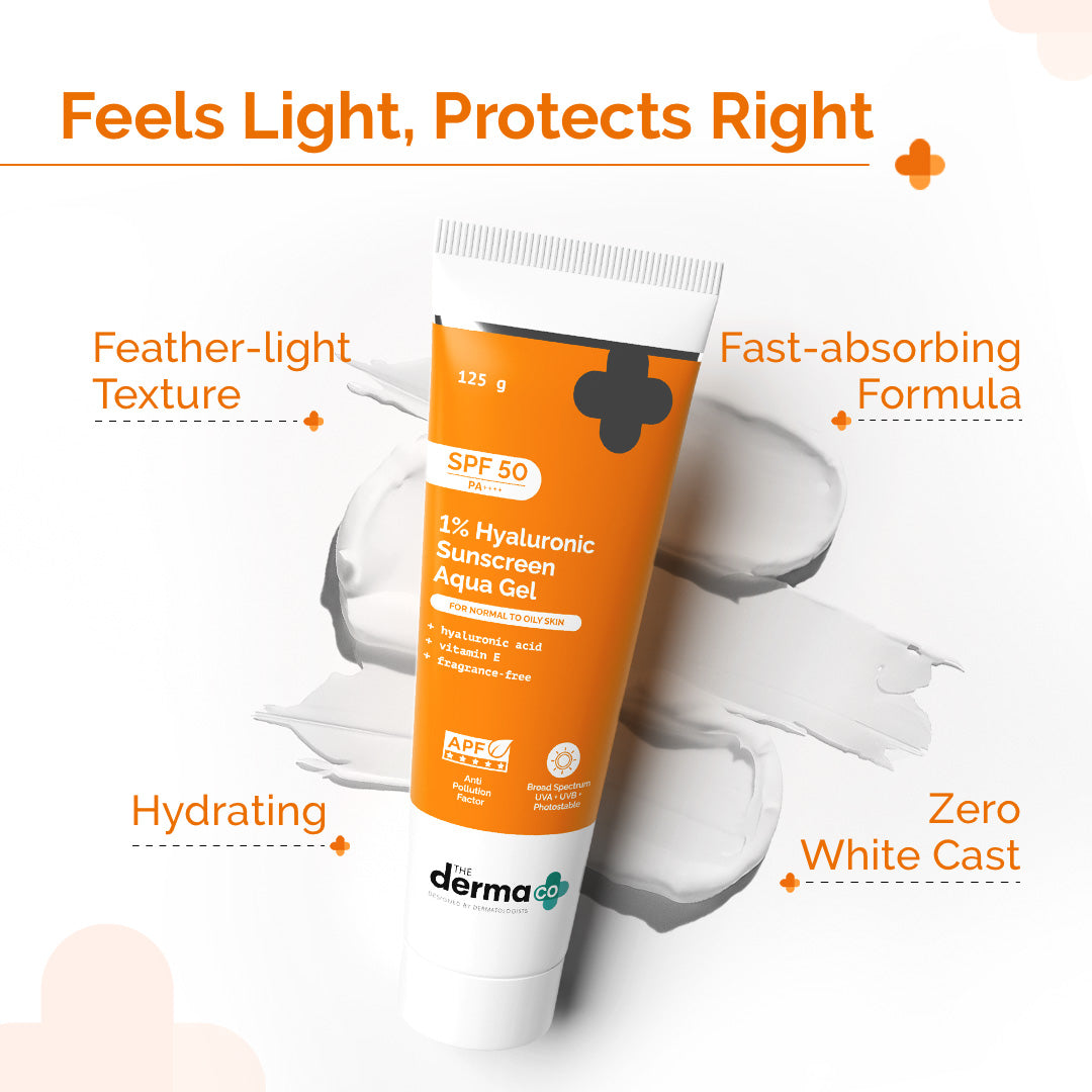 1% Hyaluronic Sunscreen Aqua Gel In Vivo Tested (ISO 24444:2019 Certified, CTRI/2025/02/080287) with SPF 50 & PA++++ - 125 g