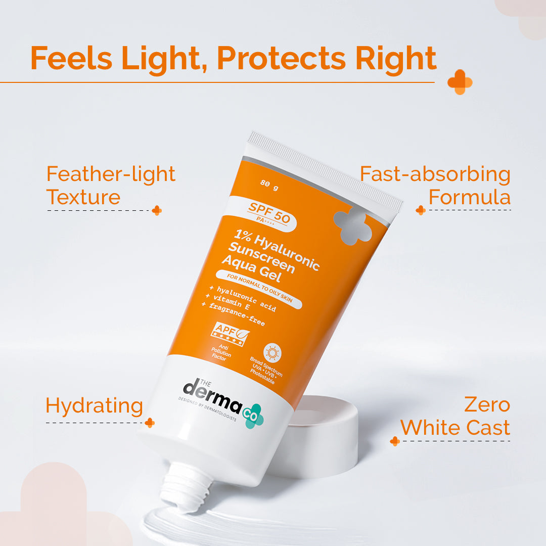 1% Hyaluronic Sunscreen Aqua Gel In Vivo Tested (ISO 24444:2019 Certified, CTRI/2025/02/080287) with SPF 50 & PA++++ - 80g (Pack of 2)