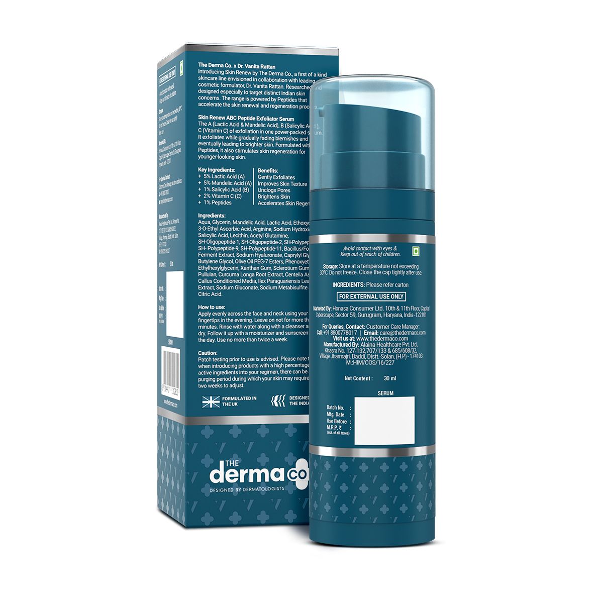 The Derma Co. X Dr V Skin Renew ABC Peptide Exfoliator Serum with Lactic Acid, Salicylic Acid, and Peptides - 30 ml