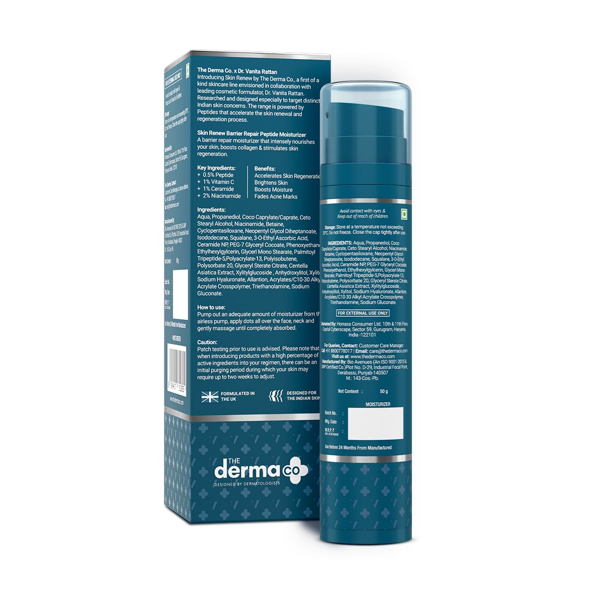 The Derma Co. X Dr V Skin Renew Barrier Repair Peptide Moisturizer with Peptide & Vitamin C - 50g