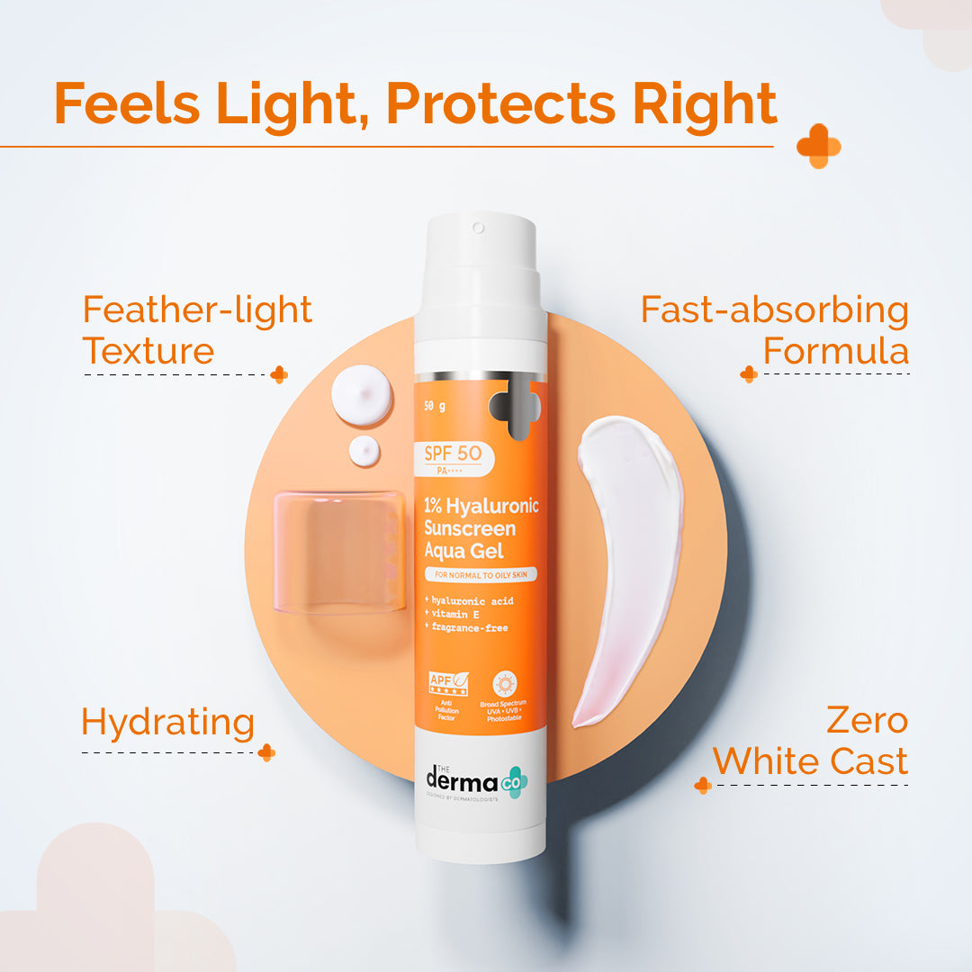 1% Hyaluronic Sunscreen Aqua Gel In Vivo Tested (ISO 24444:2019 Certified, CTRI/2025/02/080287) for Broad Spectrum & Blue Light Protection for Oily, Dry, Acne-prone Skin - 50g (Pack of 2)