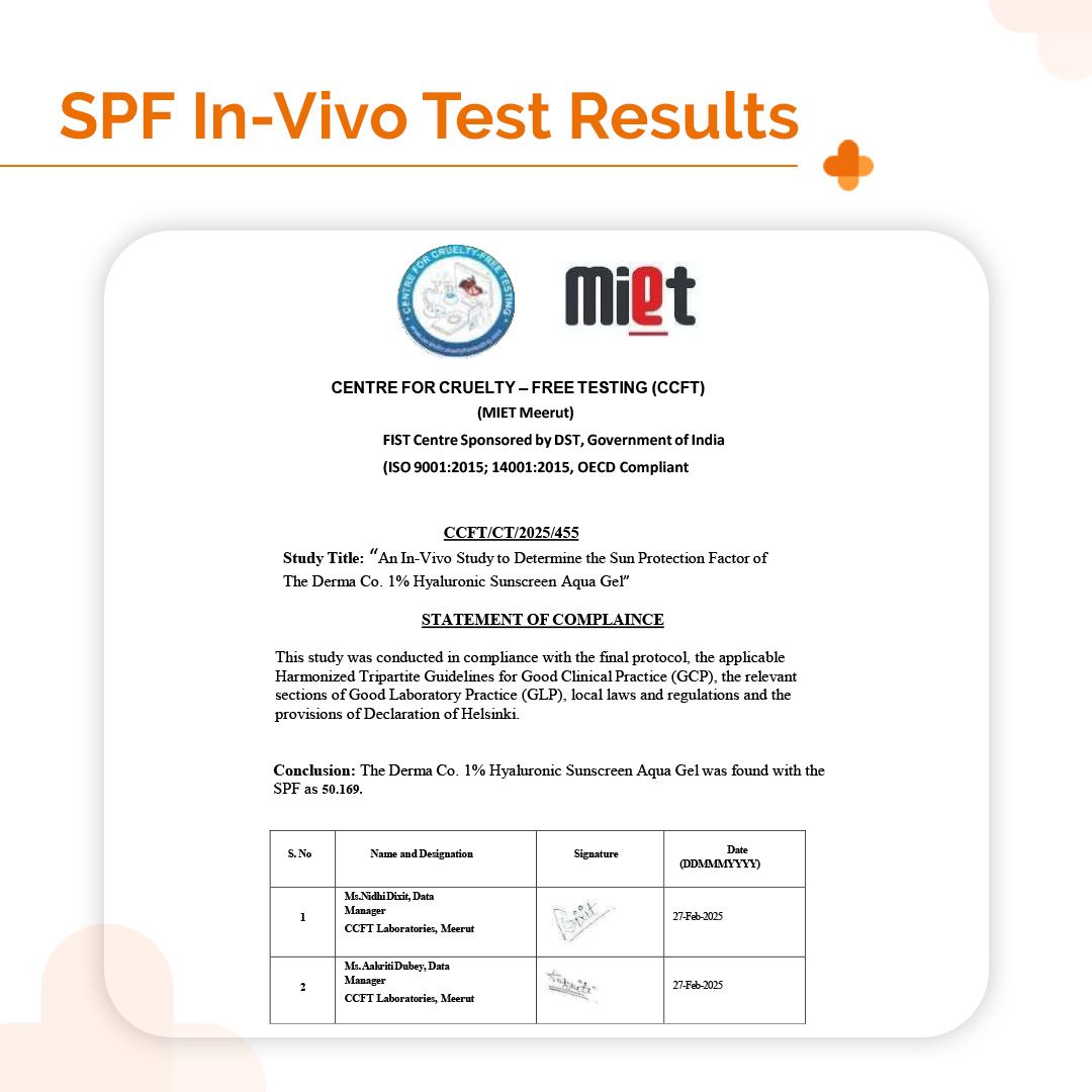 1% Hyaluronic Sunscreen Aqua Gel In Vivo Tested (ISO 24444:2019 Certified, CTRI/2025/02/080287) with SPF 50 & PA++++ - 125 g