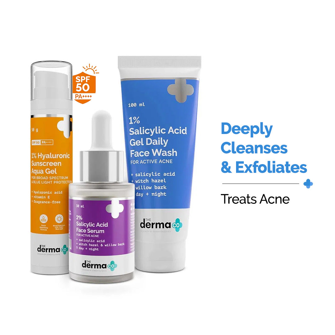 Anti Acne Kit (1% Salicylic Acid Gel Face Wash + 2% Salicylic Acid Serum + 1% Hyaluronic Sunscreen Aqua Gel)