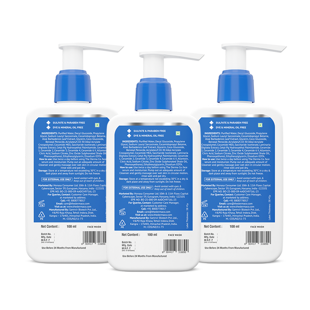 2.5% Benzoyl Peroxide Gel Face Wash with Glycerin & Allantoin for Active Acne - 100 ml (Pack of 3)