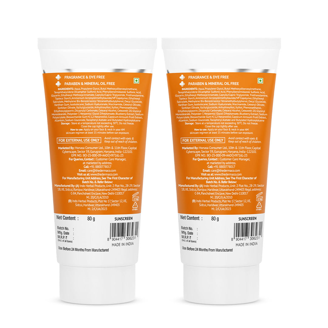 1% Hyaluronic Sunscreen Aqua Gel In Vivo Tested (ISO 24444:2019 Certified, CTRI/2025/02/080287) with SPF 50 & PA++++ - 80g (Pack of 2)