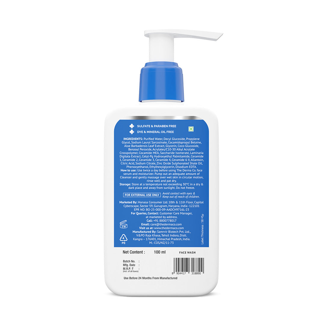 2.5% Benzoyl Peroxide Gel Face Wash with Glycerin & Allantoin for Active Acne - 100 ml
