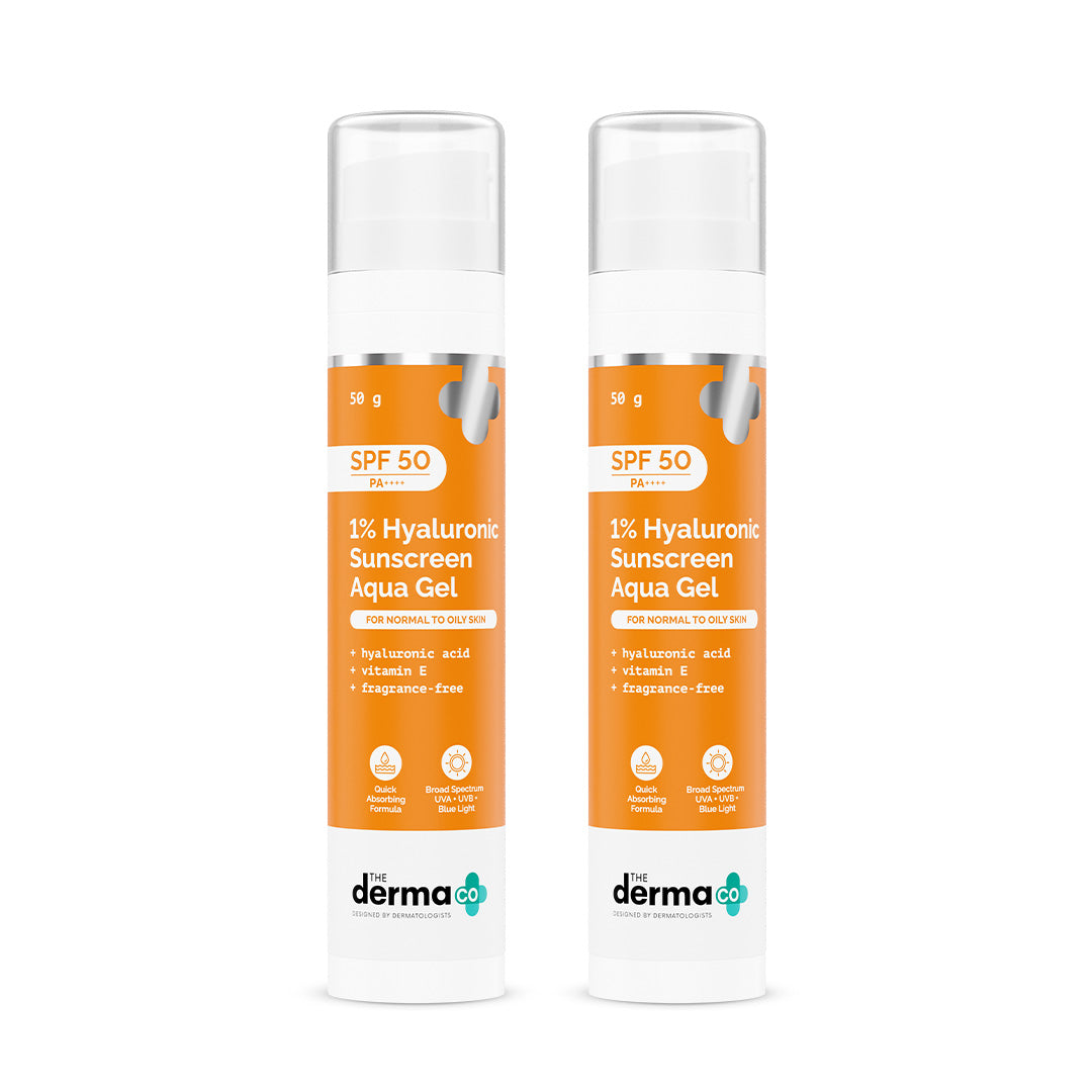 1% Hyaluronic Sunscreen Aqua Gel In Vivo Tested (ISO 24444:2019 Certified, CTRI/2025/02/080287) for Broad Spectrum & Blue Light Protection for Oily, Dry, Acne-prone Skin - 50g (Pack of 2)