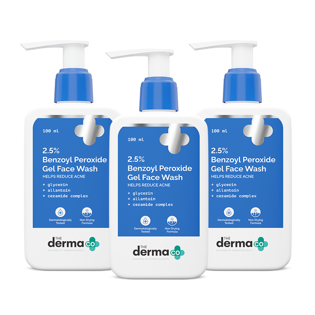 2.5% Benzoyl Peroxide Gel Face Wash with Glycerin & Allantoin for Active Acne - 100 ml (Pack of 3)
