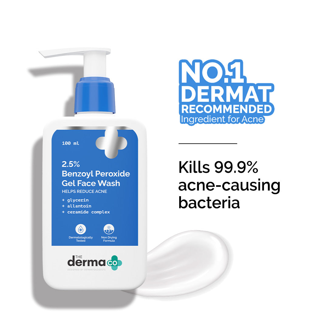 2.5% Benzoyl Peroxide Gel Face Wash with Glycerin & Allantoin for Active Acne - 100 ml