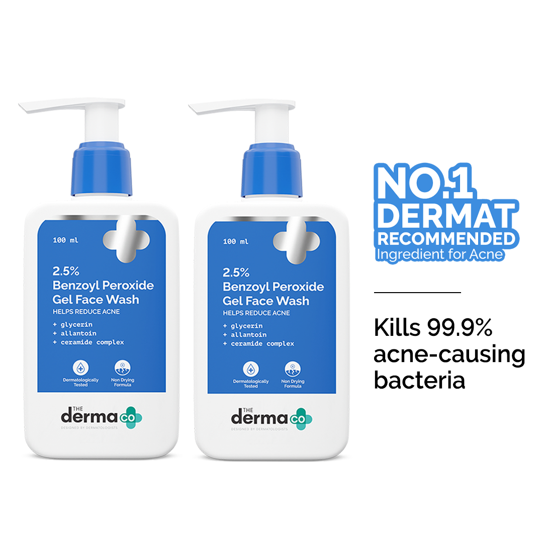 2.5% Benzoyl Peroxide Gel Face Wash with Glycerin & Allantoin for Active Acne - 100 ml (Pack of 2)