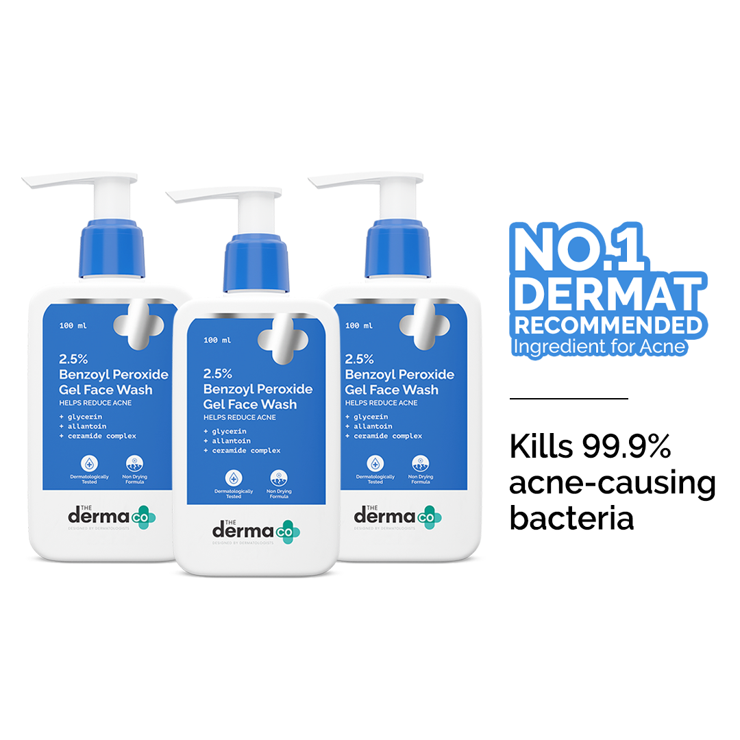 2.5% Benzoyl Peroxide Gel Face Wash with Glycerin & Allantoin for Active Acne - 100 ml (Pack of 3)