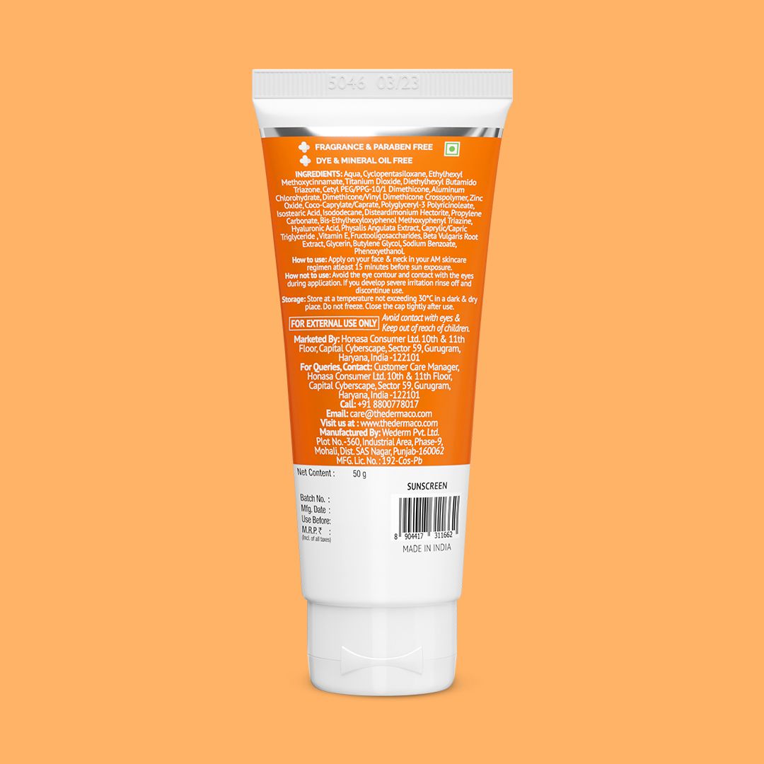 1% Hyaluronic Long Lasting Sunscreen SPF 50 & PA++++ with Hyaluronic Acid & Vitamin E  for Upto 6-Hour Sun Protection- 50 g