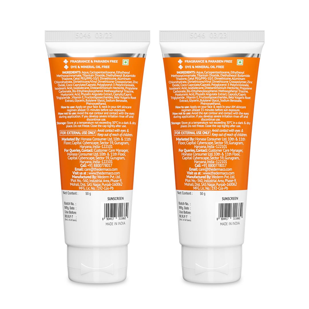 1% Hyaluronic Long Lasting Sunscreen SPF 50 & PA++++ with Hyaluronic Acid & Vitamin E  for Upto 6-Hour Sun Protection- 50 g (Pack of 2)